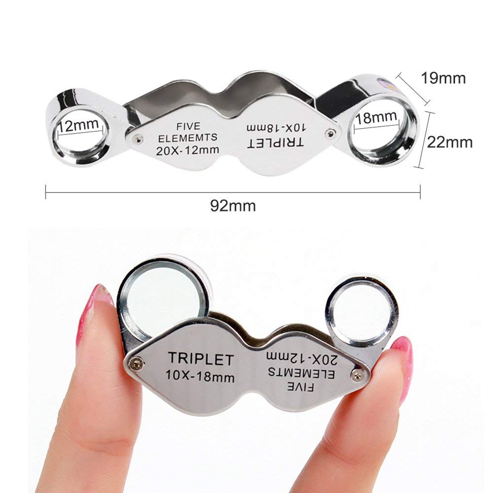 Miniature Magnifying Glass Twin Lens 10x 20x Magnifiers for Jewelrys Gems Stones Stamps Coins Watches Models Magnifier Loupe