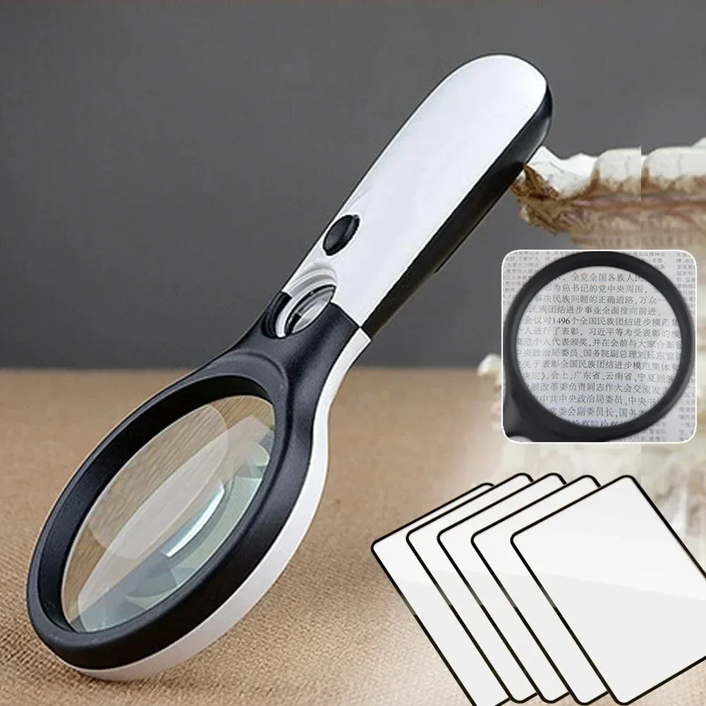 45X 3X Professional Magnifying Glass Jewelry Loupe With LED Light Handheld Magnifier Lupa For Coins Stamps Kids Seniors Reading