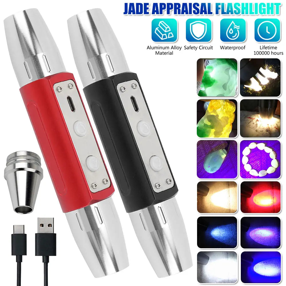 2025 new Jade Identification Torch White/Yellow/Red/Blue/365nm/395nm UV Flashlight Ultraviolet Gems Jewelry Amber Detector