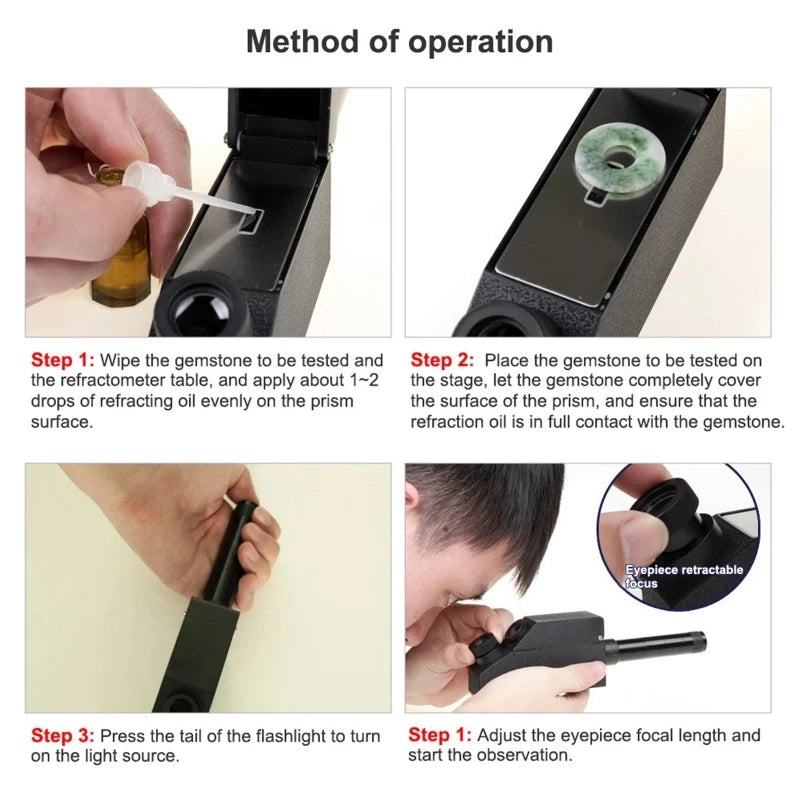 1.30-1.81 Gem Refractometer with LED Flashlight Jewelry Gemstone Refractometer High Precision Zircon Gemstone Detector