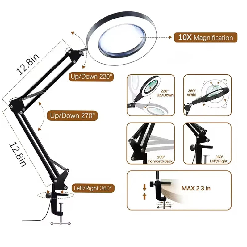 10X Magnification USB 3-Color 64 LED Light Magnifier for Soldering Iron Repair Desk Lamp Skin Care & Beauty Tools