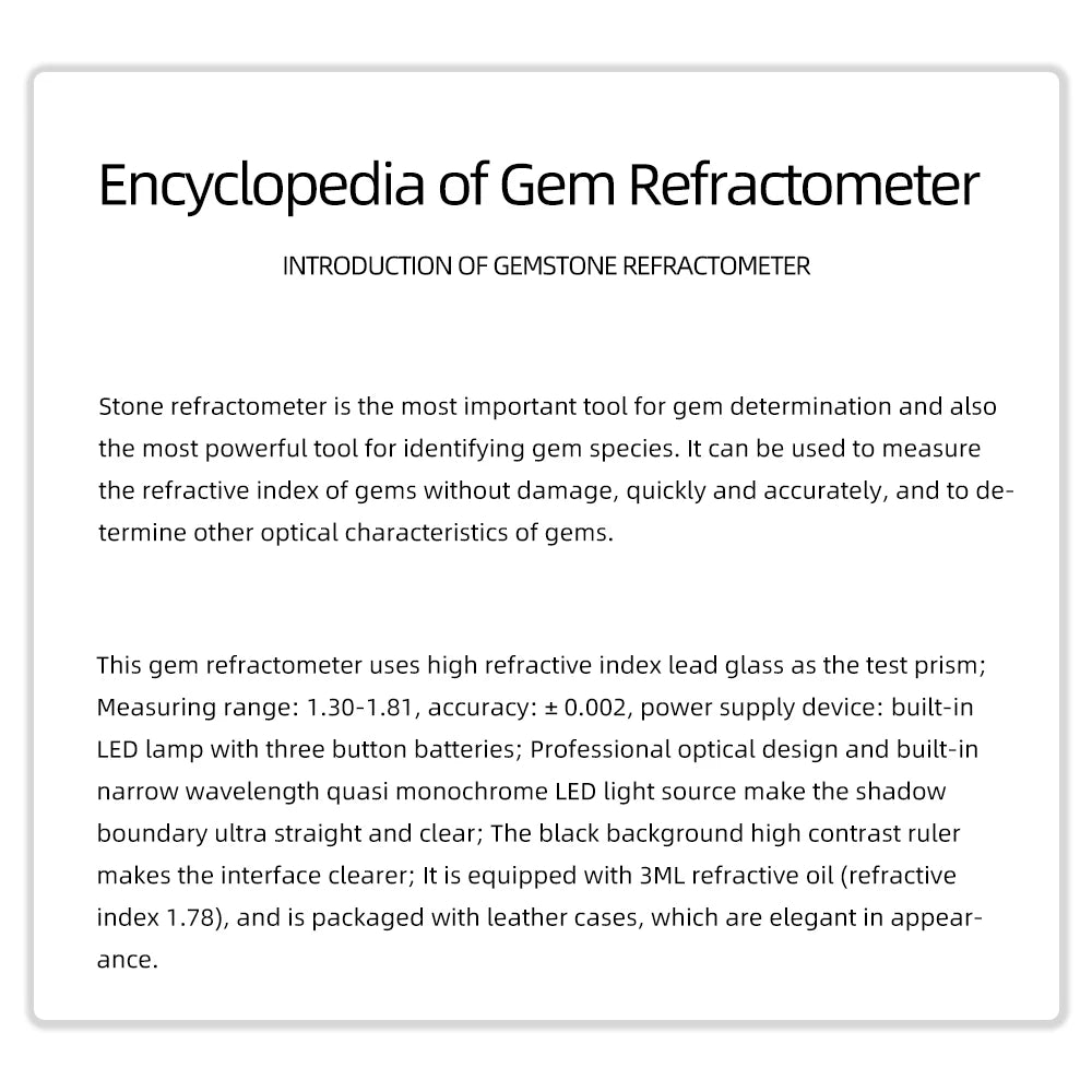 1.30-1.81 Gem Refractometer with LED Flashlight Jewelry Gemstone Refractometer High Precision Zircon Gemstone Detector