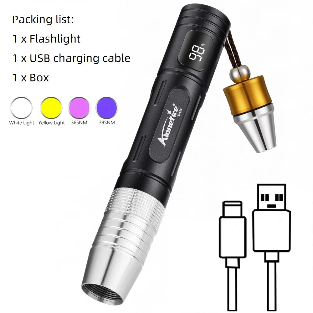 4-In-1 Jade Detector Light UV 365nm Rechargeable Emerald Jewelry Gems Amber Identification Flashlight Ultraviolet LED Torch Lamp