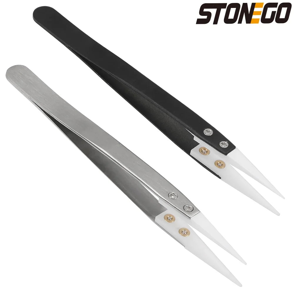 STONEGO Ceramic Tweezers, High-Temperature Resistant, Acid and Alkali Corrosion Resistant, Insulated Clamping Tool