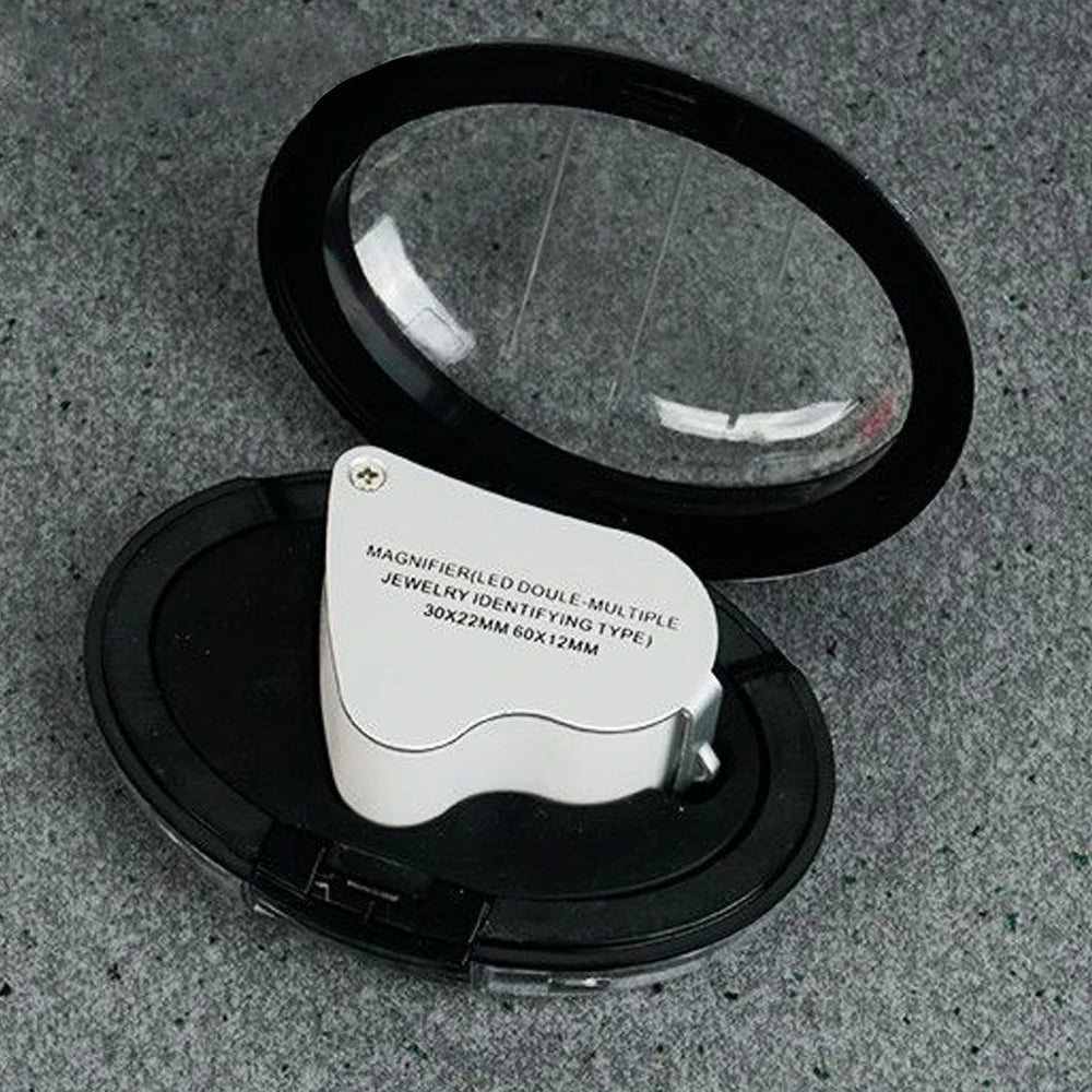 Jewelry Magnifier With Lights 30X 60X Magnification Magnifying Glass Portable Reading Pocket Magnifier Magnifying Loupe