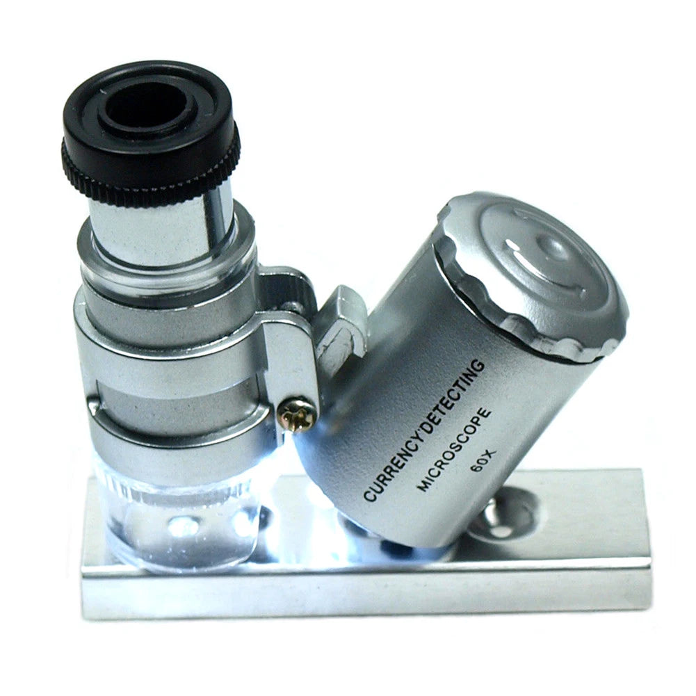60x Eye Jeweler Loupe with LED UV Light Pocket Magnifying Glass Jeweler Magnifier Adjustable Focus Mini Microscope for Gem Coins