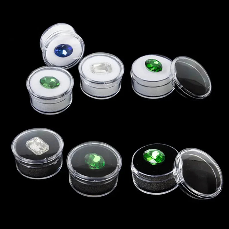 12Pcs/lot Round Bare Diamond Box Diamond Gemstone Bead Storage Box Jewelry Sample Clear Display Container Gem Packaging Case