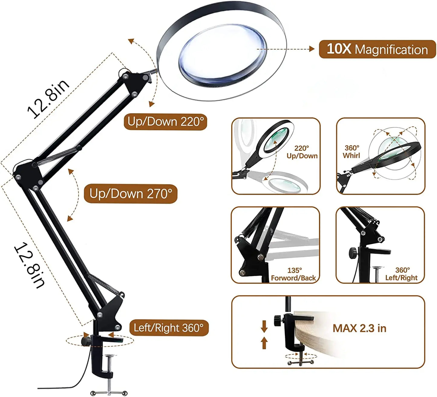 10X Magnification USB 3-Color 64 LED Light Magnifier for Soldering Iron Repair Desk Lamp Skin Care & Beauty Tools