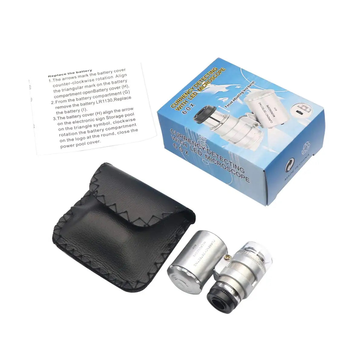 60x Jeweler Eye Loupe with LED UV Light Pocket Magnifying Glass Jeweler Magnifier Adjustable Focus Mini Microscope for Gem Coins