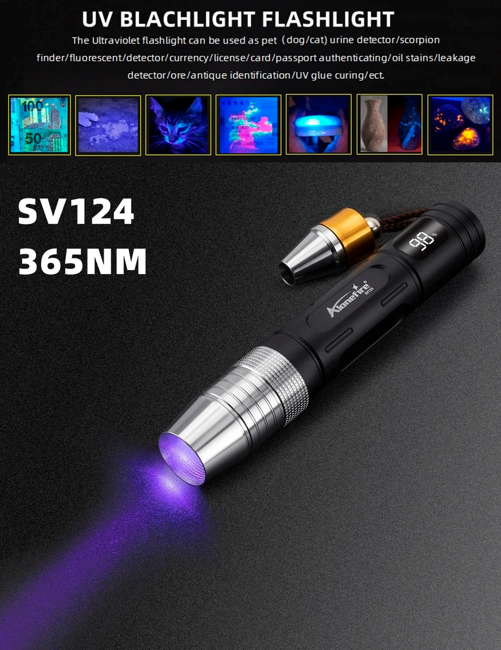4-In-1 Jade Detector Light UV 365nm Rechargeable Emerald Jewelry Gems Amber Identification Flashlight Ultraviolet LED Torch Lamp