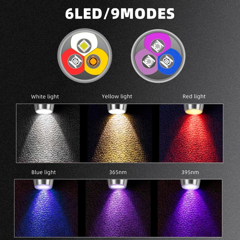 6-in-1 White Yellow UV 365nm/395nm LED LCD Flashlight USB charging Jewelry Jade Stone Pet Stains Marker Ore Money Scorpion Light
