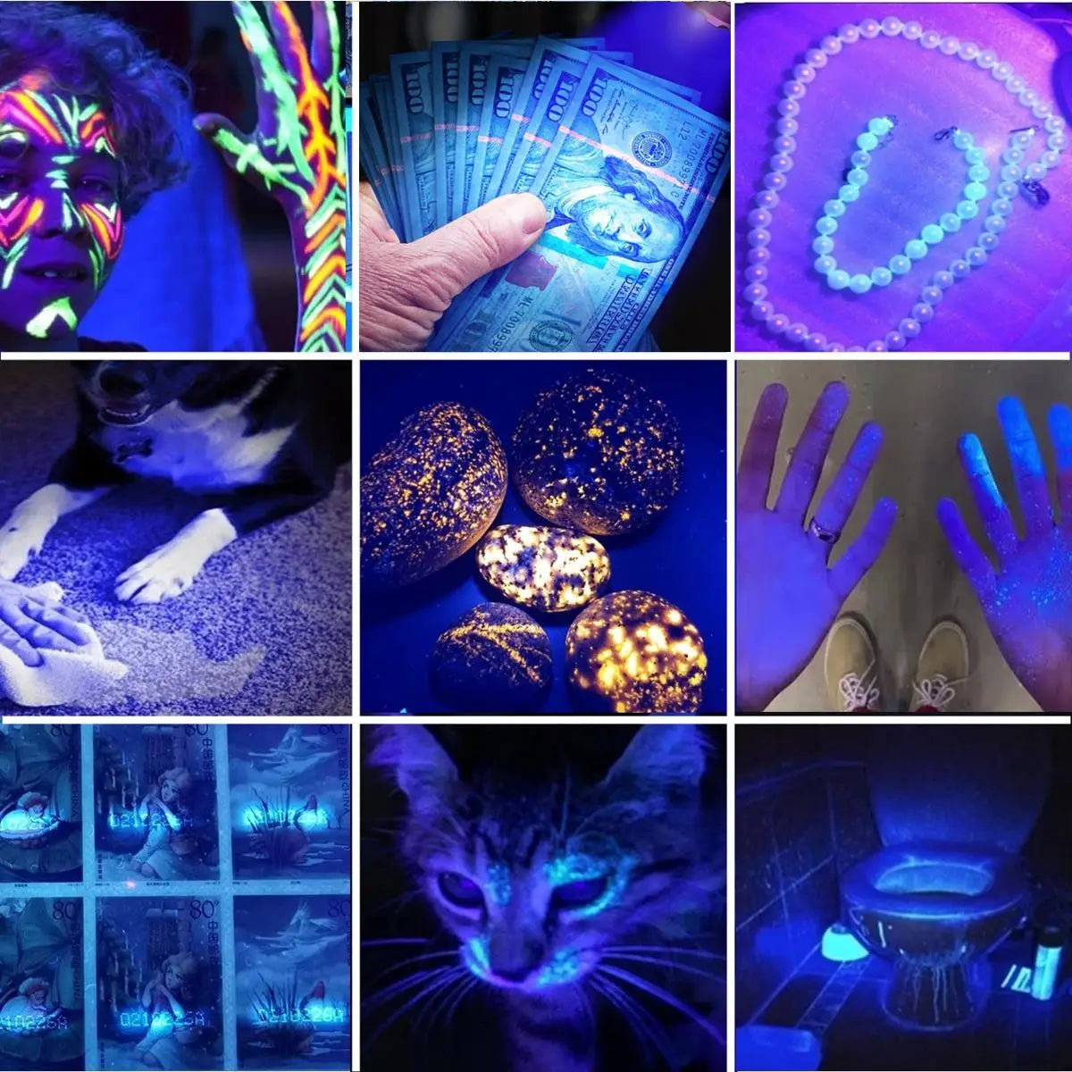 6-in-1 White Yellow UV 365nm/395nm LED LCD Flashlight USB charging Jewelry Jade Stone Pet Stains Marker Ore Money Scorpion Light