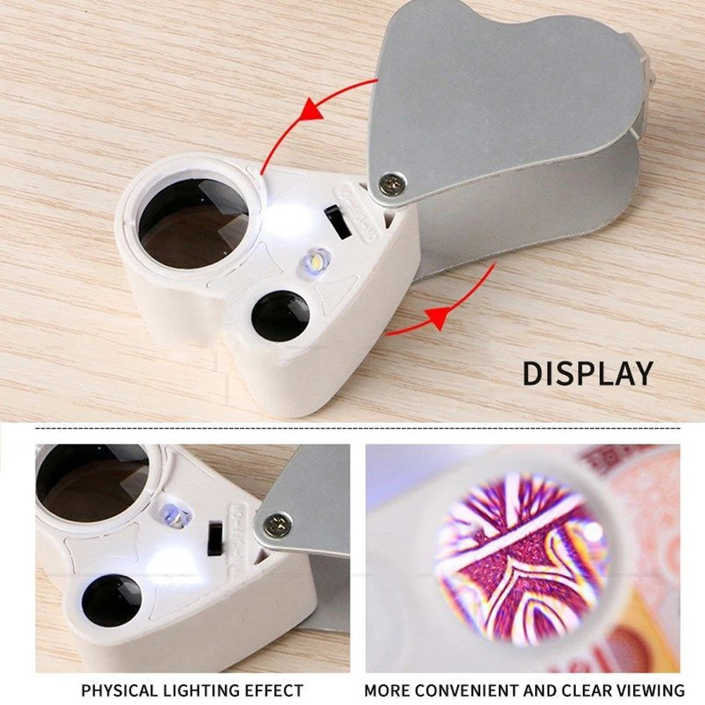 Jewelry Magnifier With Lights 30X 60X Magnification Magnifying Glass Portable Reading Pocket Magnifier Magnifying Loupe