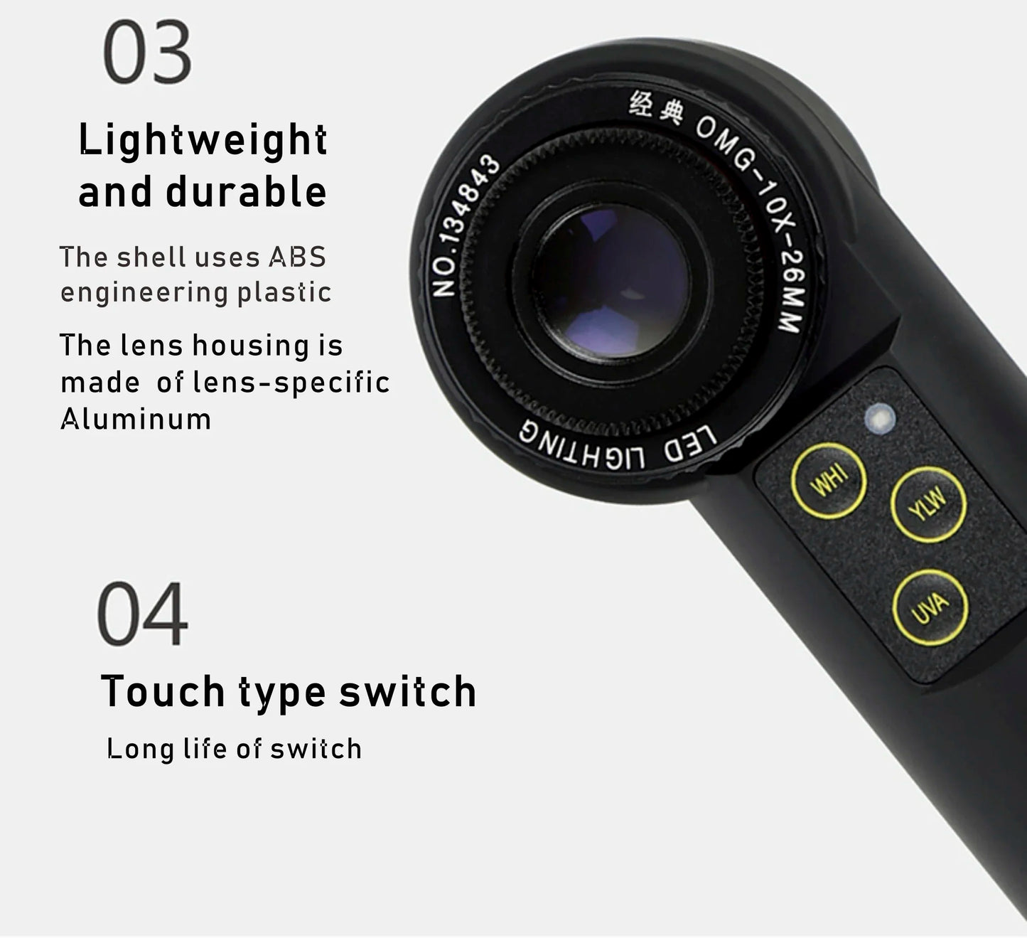 OMS 10X 20X Shadowless LED Handheld Magnifier Achromatic Loupe Antique Diamond Gemstone Jewelry Watch Identification Instruments
