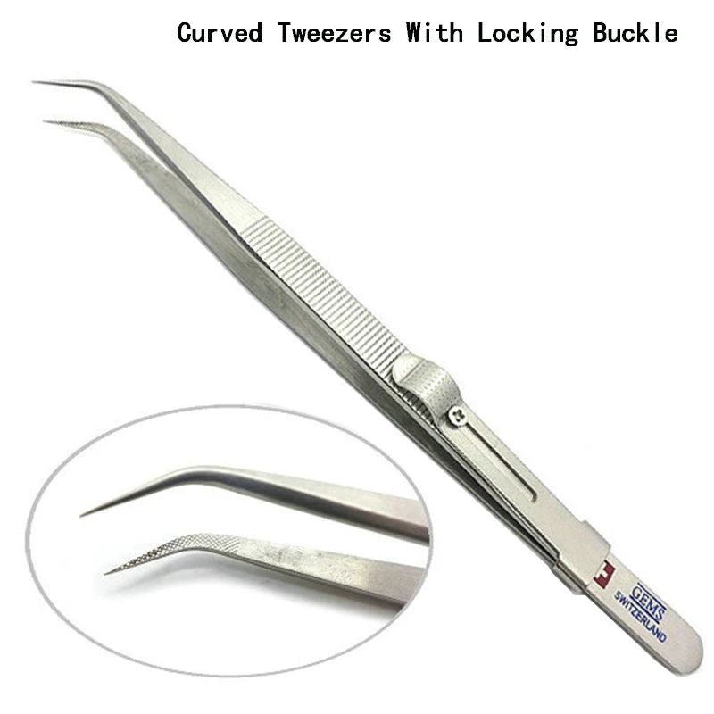 Extra Long Stainless Steel Diamond Curved Tip Tweezers for Stone Gems Rhinestones Acrylic Picking Tool & Making Jewelry Craft