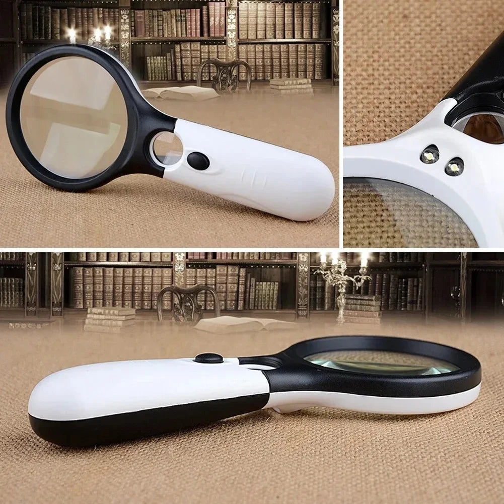 45X 3X Professional Magnifying Glass Jewelry Loupe With LED Light Handheld Magnifier Lupa For Coins Stamps Kids Seniors Reading