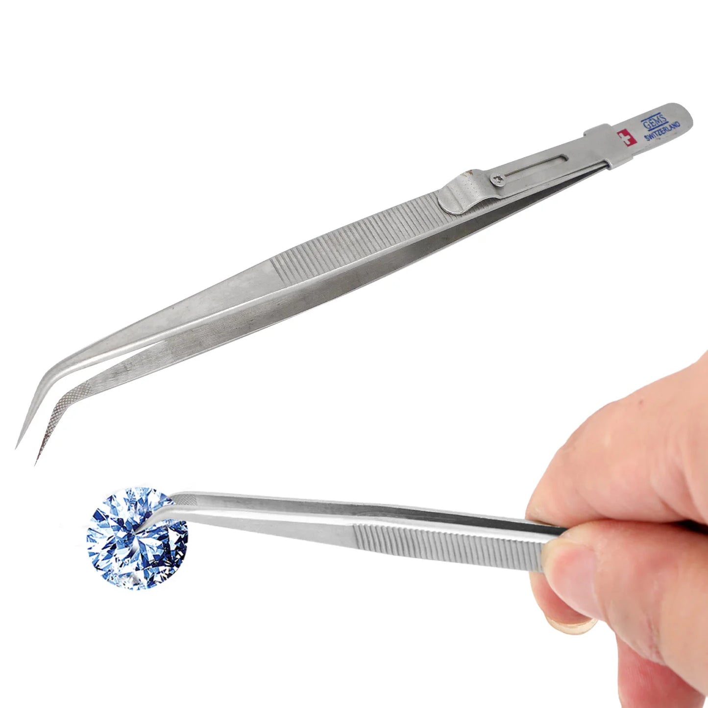 Extra Long Stainless Steel Diamond Curved Tip Tweezers for Stone Gems Rhinestones Acrylic Picking Tool & Making Jewelry Craft