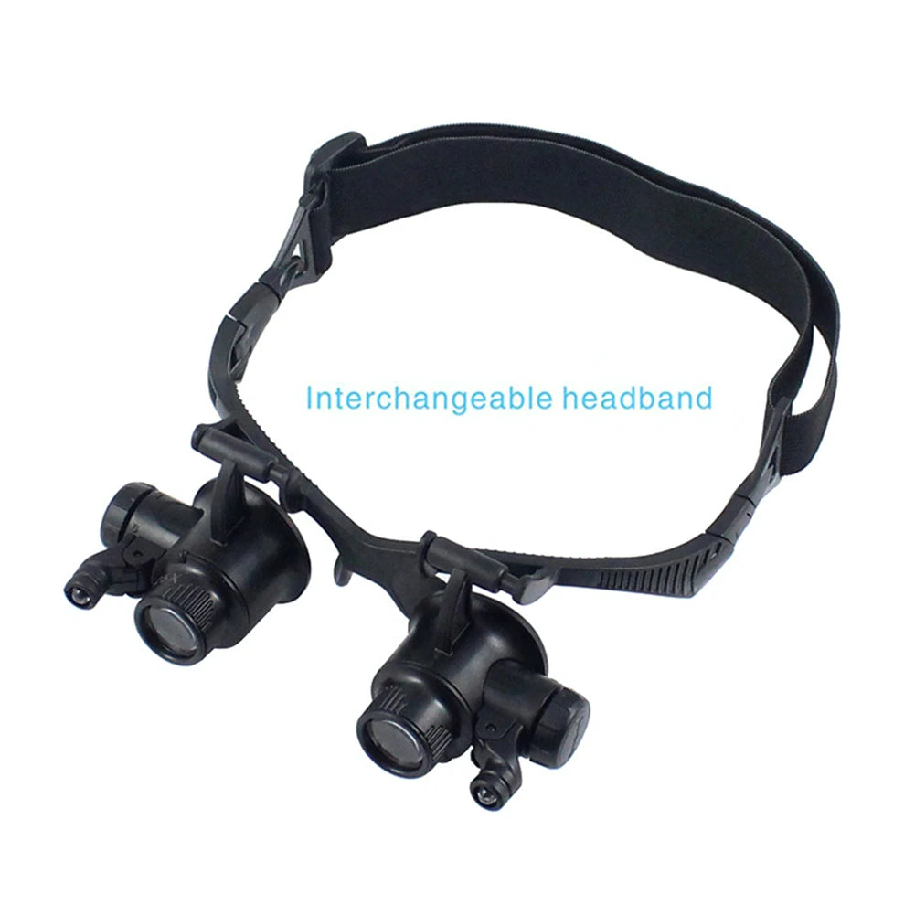 Hand Wearing Magnifier Glasses Magnifying 10X 15X 20X 25X 2LED Professional Magnifier Glasses for Reading Jewelers Repair
