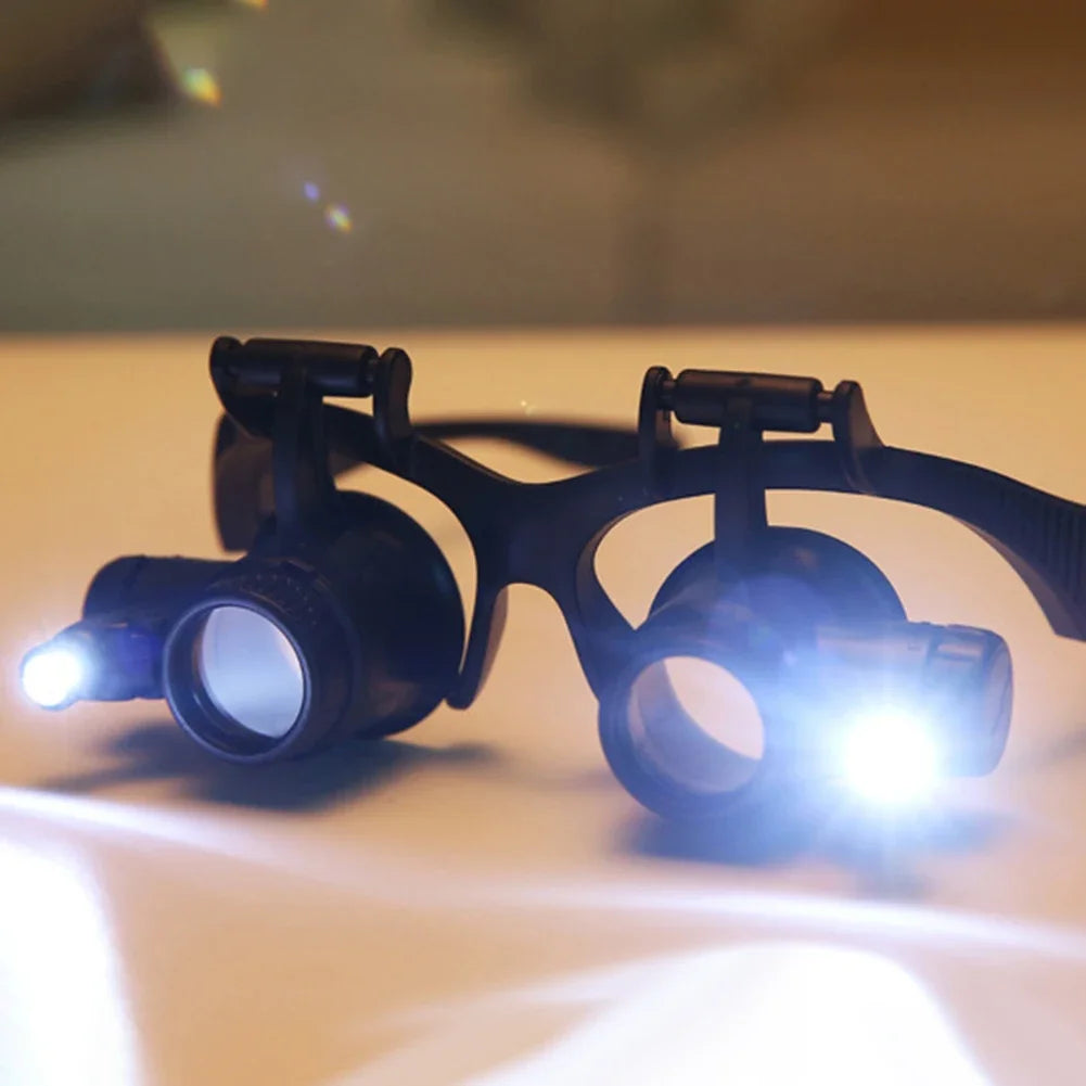 Hand Wearing Magnifier Glasses Magnifying 10X 15X 20X 25X 2LED Professional Magnifier Glasses for Reading Jewelers Repair