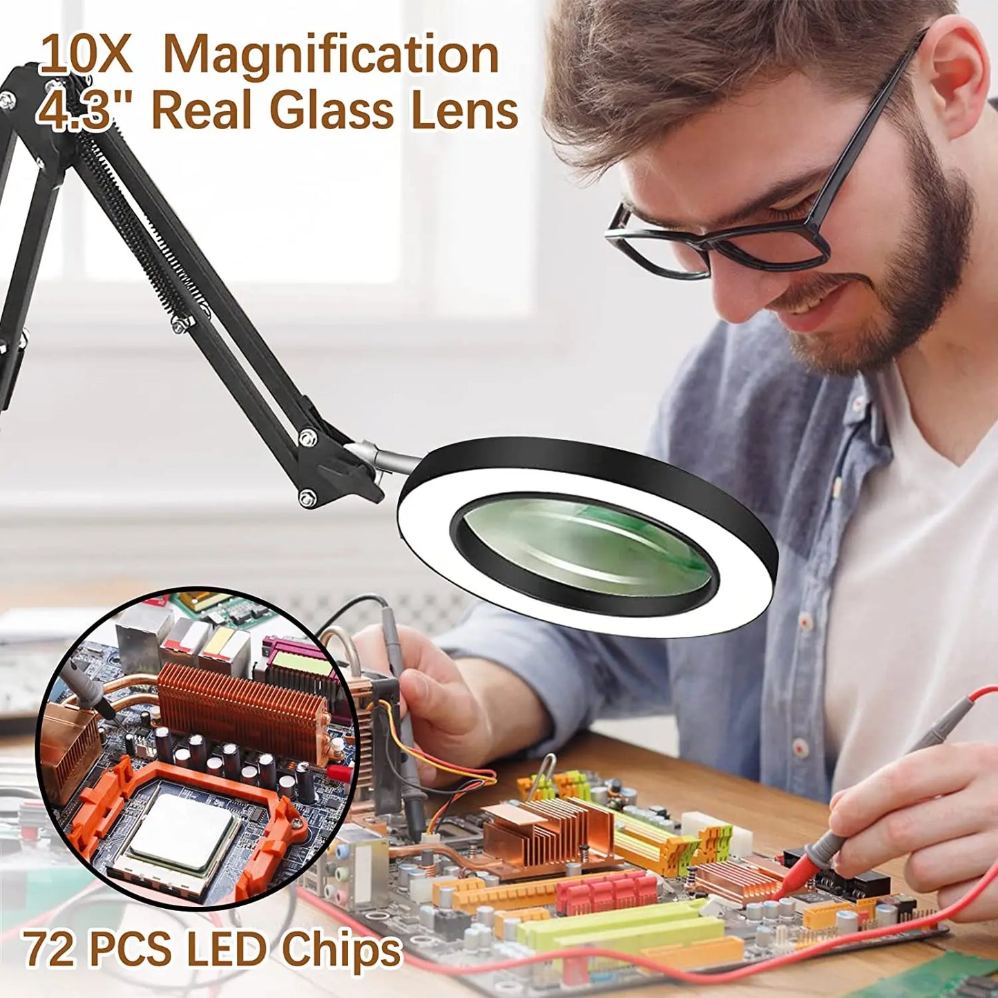 10X Magnification USB 3-Color 64 LED Light Magnifier for Soldering Iron Repair Desk Lamp Skin Care & Beauty Tools