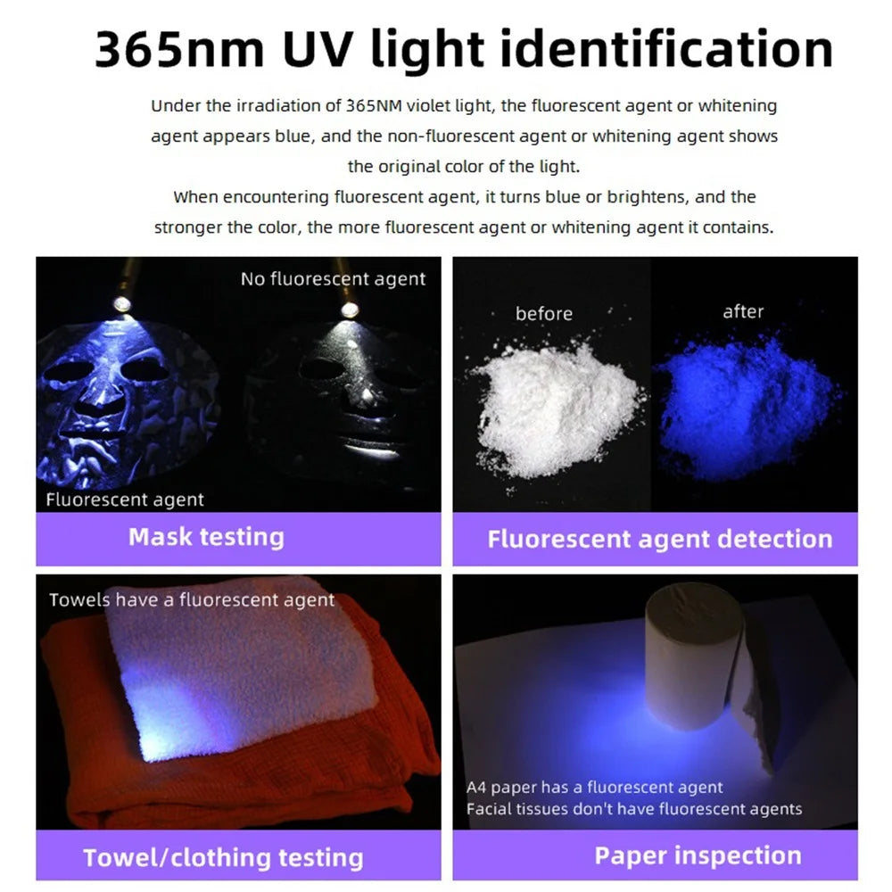 4-In-1 Jade Detector Light UV 365nm Rechargeable Emerald Jewelry Gems Amber Identification Flashlight Ultraviolet LED Torch Lamp