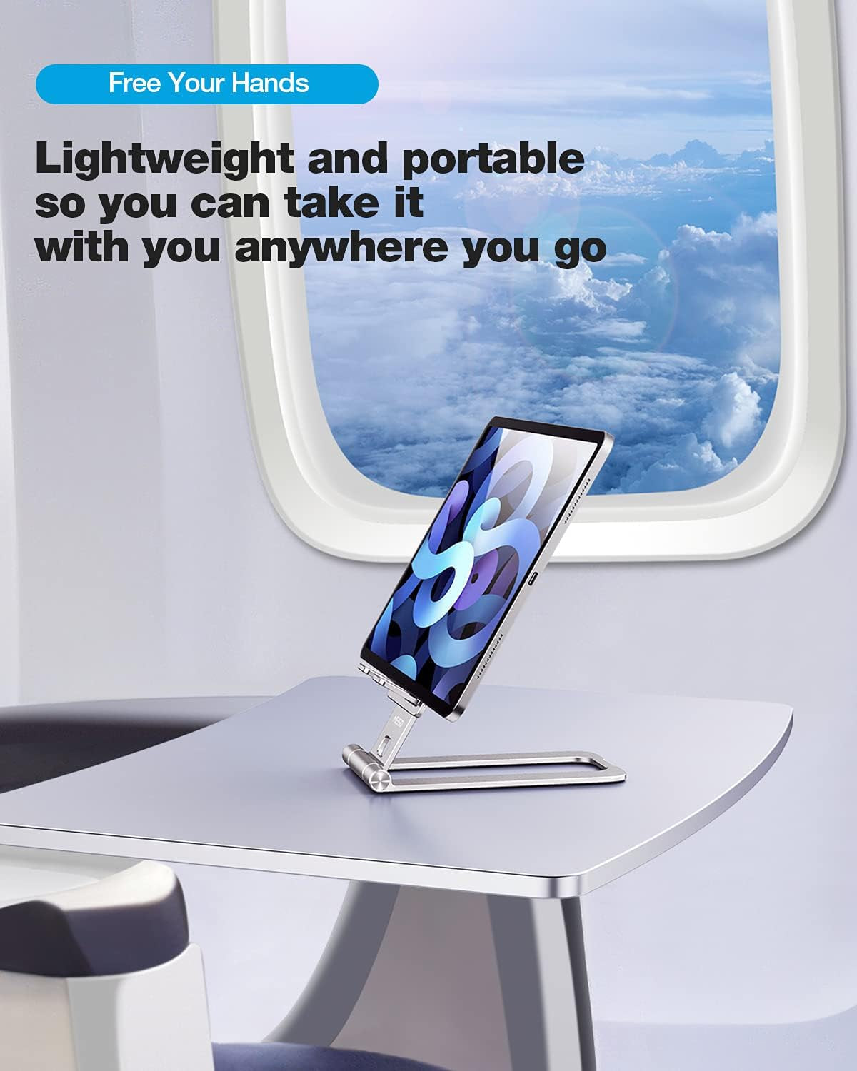 Foldable Aluminum Desktop Phone Stand, Portable Phone Stand, Adjustable Height Phone Holder, Cellphone Cradle Compatible with Iphone Pro/Max/Mini, Samsung Galaxy, Pixel Smartphone