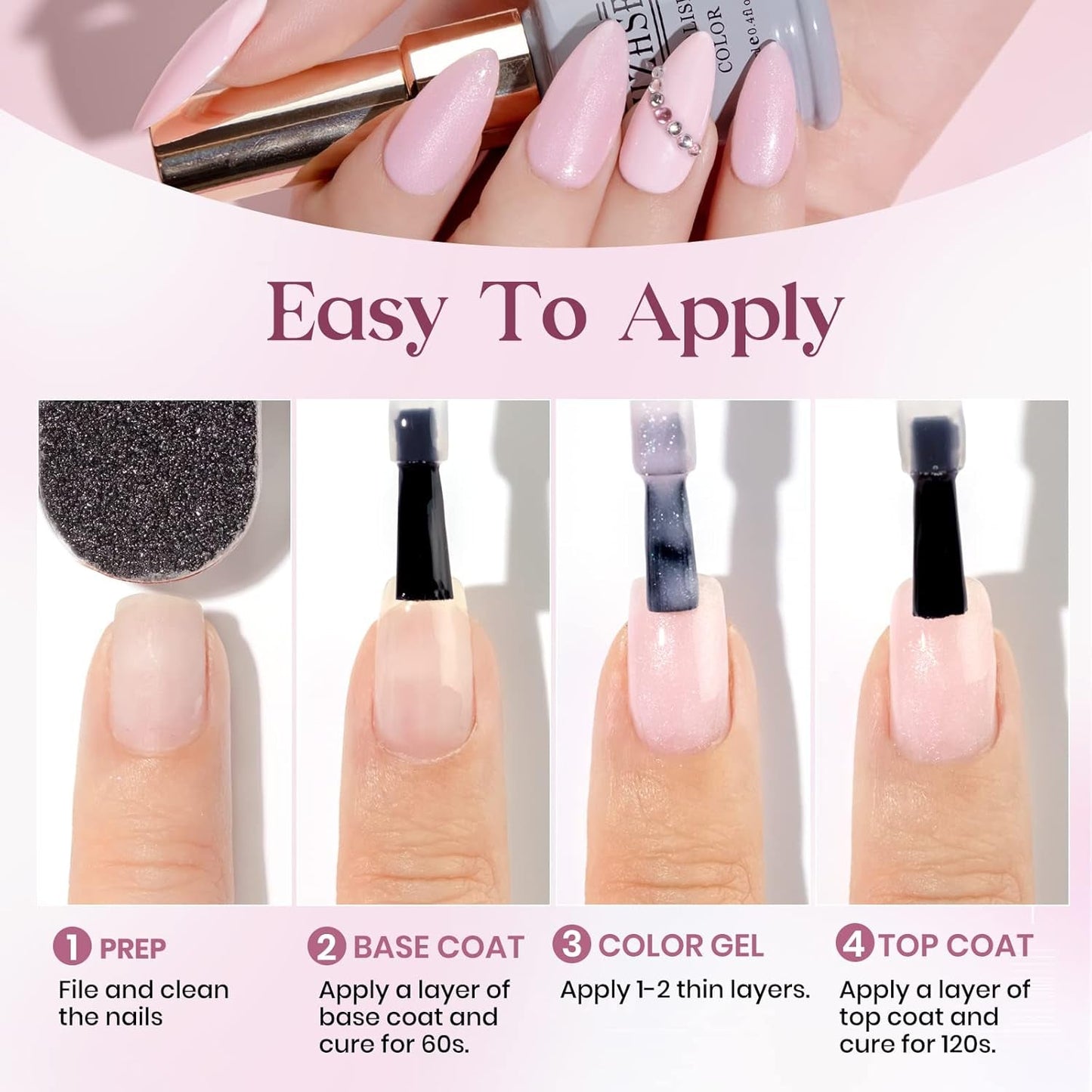 Pink Gel Nail Polish, 12Ml Light Sheer Pink Jelly Nude Soak off LED Gel Polish Varnish Nail Art Manicure Salon Home DIY 0.4Oz