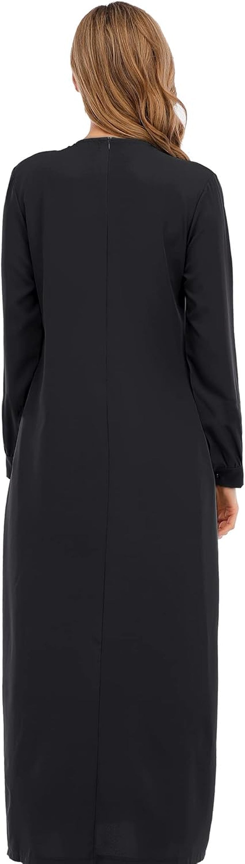 Womens Abaya Long Sleeve Muslim Dress Prayer Clothes Casual Islamic Kaftan with Pocket