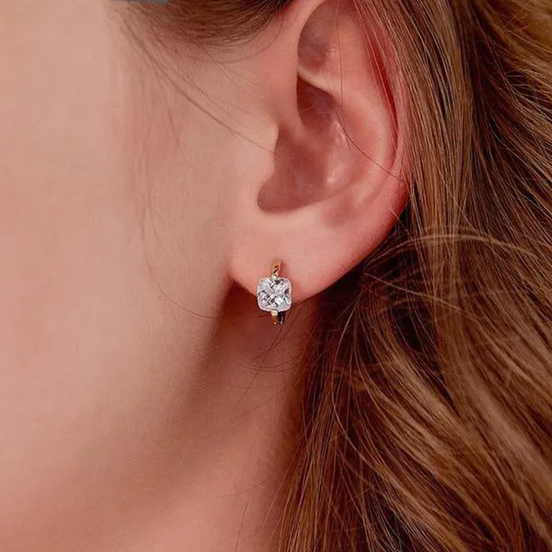 Exquisite Gold Plated Square Cubic Zirconia Earrings for Women Hoop Earrings Jewelry Bride Engagement Wedding Earrings Party Gifts Love for Her Fashion Accessories