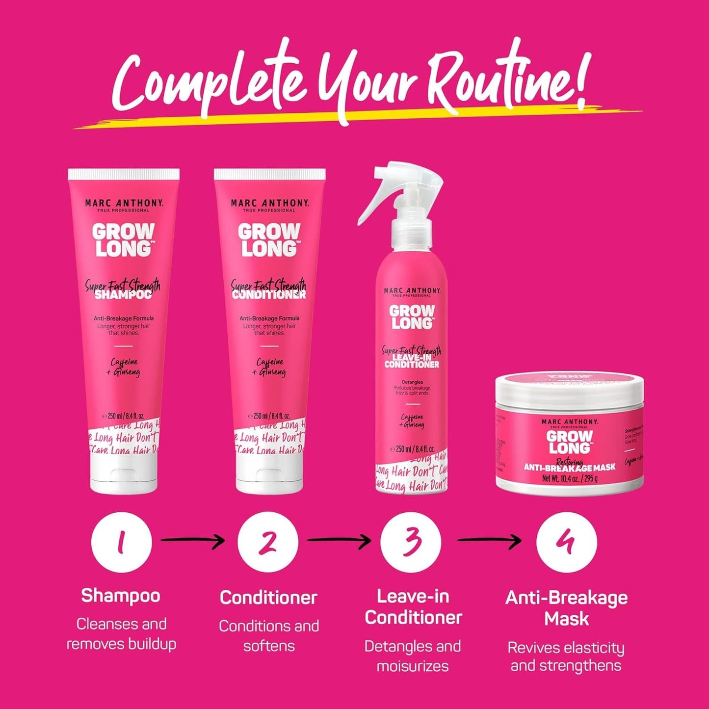 Strengthening Conditioner, Grow Long - Anti-Frizz, Anti-Breakage & Nourishing Formula for Split Ends, & Hair Growth - Biotin, Vitamin E, Caffeine & Ginseng for Dry & Damaged Hair