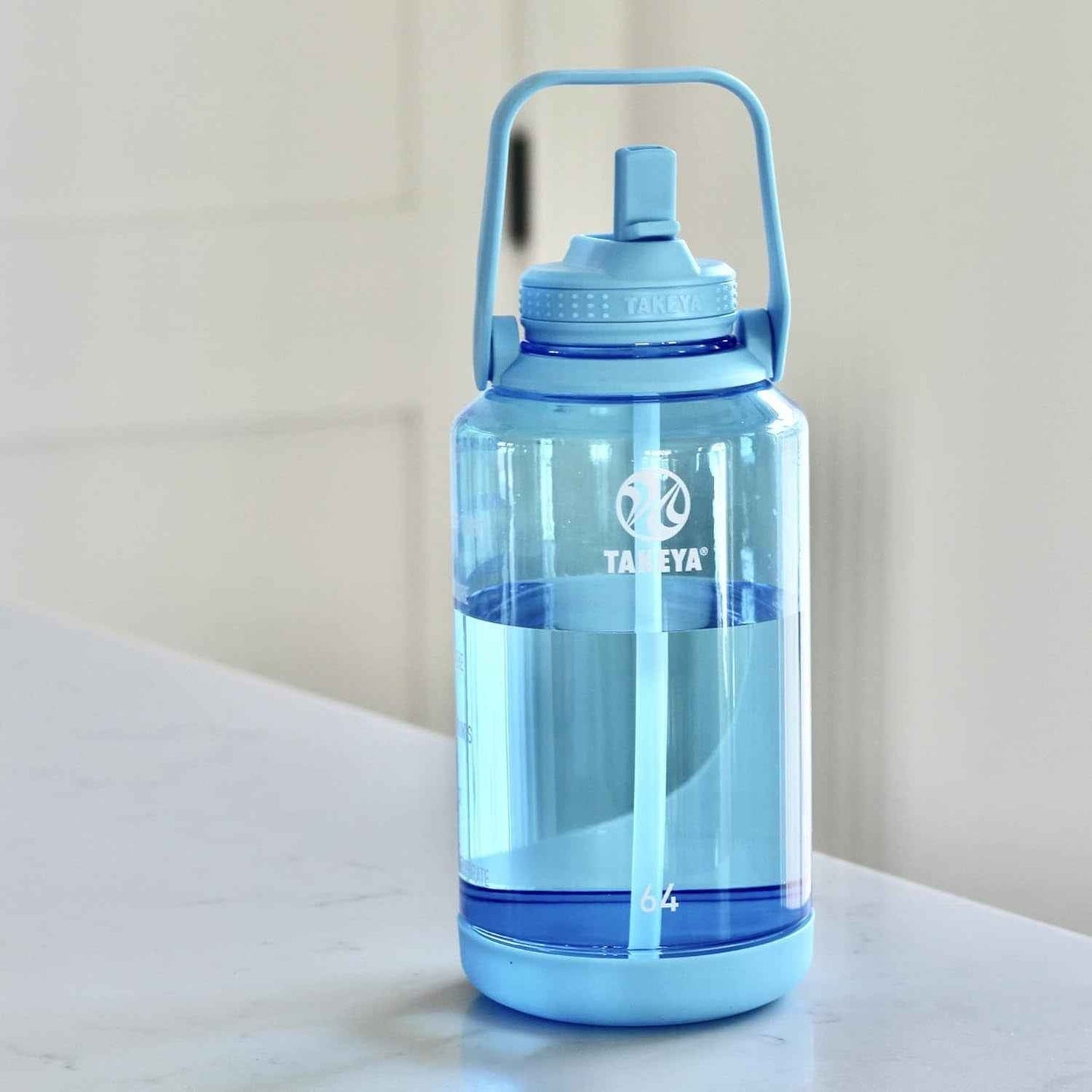 64 Oz Motivational Water Bottle with Straw Lid with Time Marker, Half Gallon, Premium Quality BPA Free Tritan Plastic, Breezy Blue