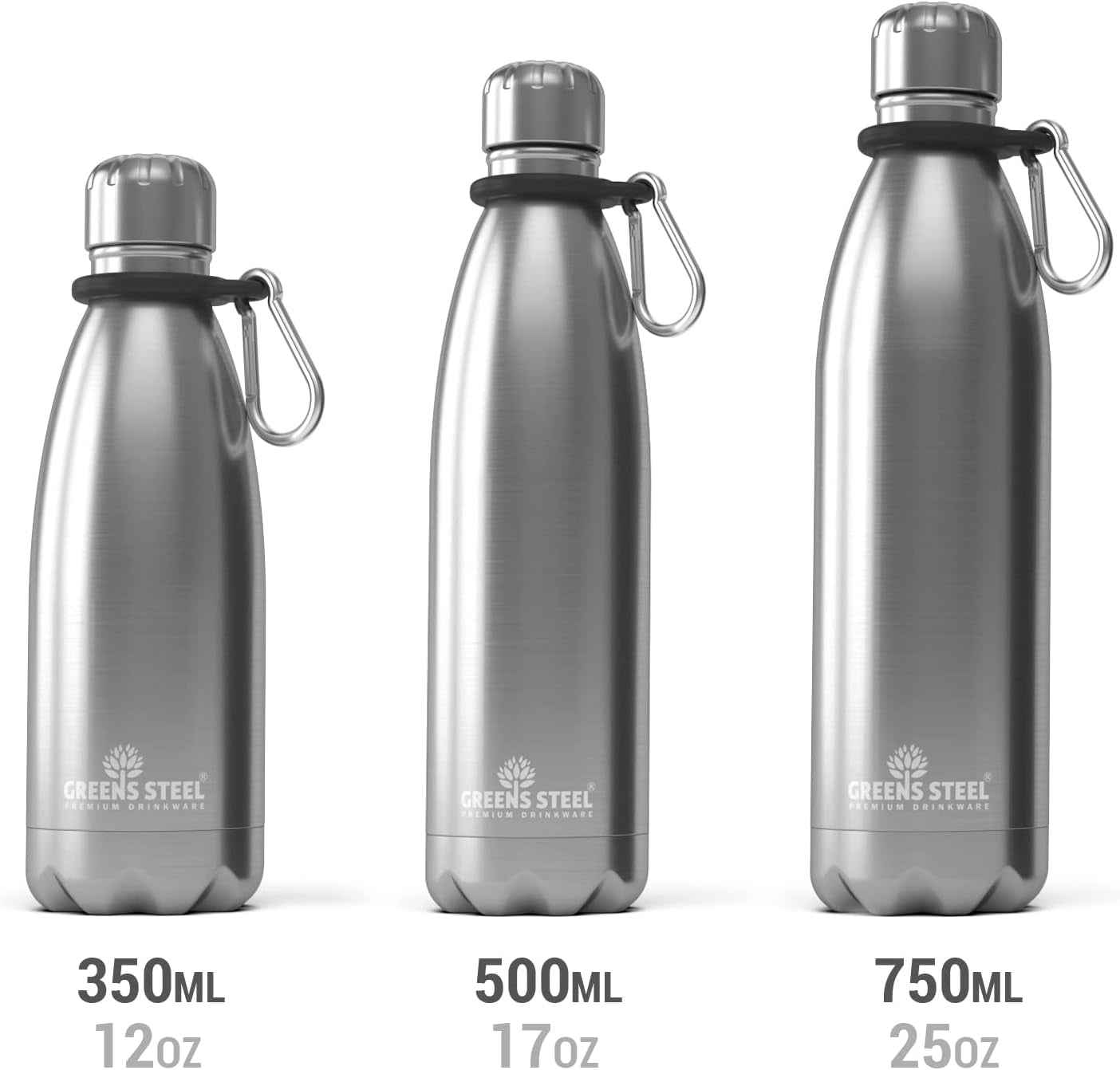 Stainless Steel Water Bottle - 17 Oz, Steel | Vacuum Insulated Double Wall with Screw Lid/Leak Proof | Thermal Travel Sports Canteen Coffee Flask