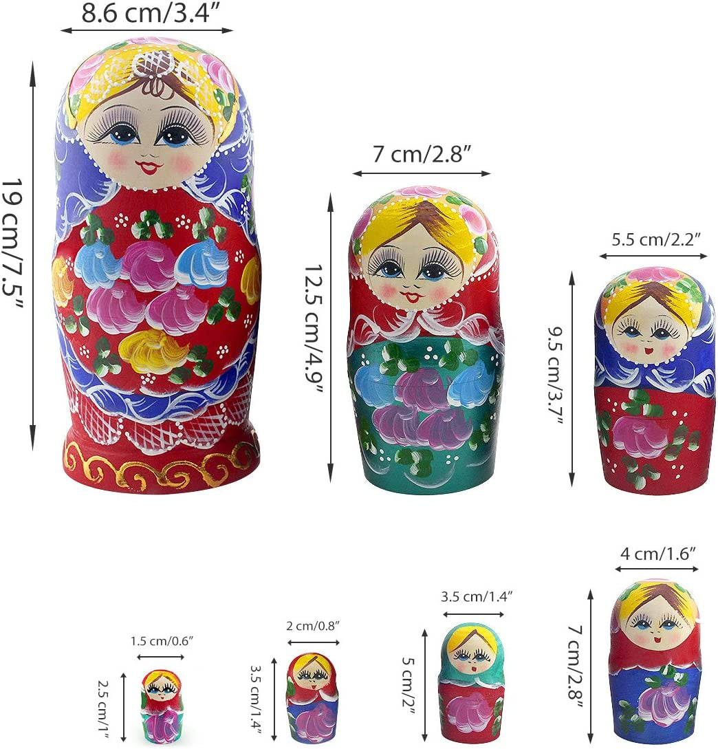 Russian Nesting Dolls Wood Matryoshka Stacking Set of 7 Handmade Toys for Children Kids Adults Easter Mother'S Day Birthday Christmas Halloween Home Room Decoration Gift