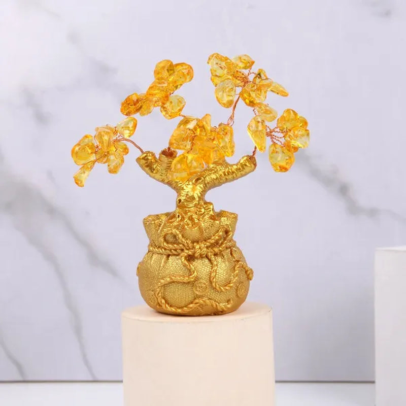 New Lucky Tree Feng Shui Money Fortune Tree Feng Shui Citrine Money Tree Crystal Bonsai Style Money Tree with Wealth Coins for Tabletop Decoration Home Office Store