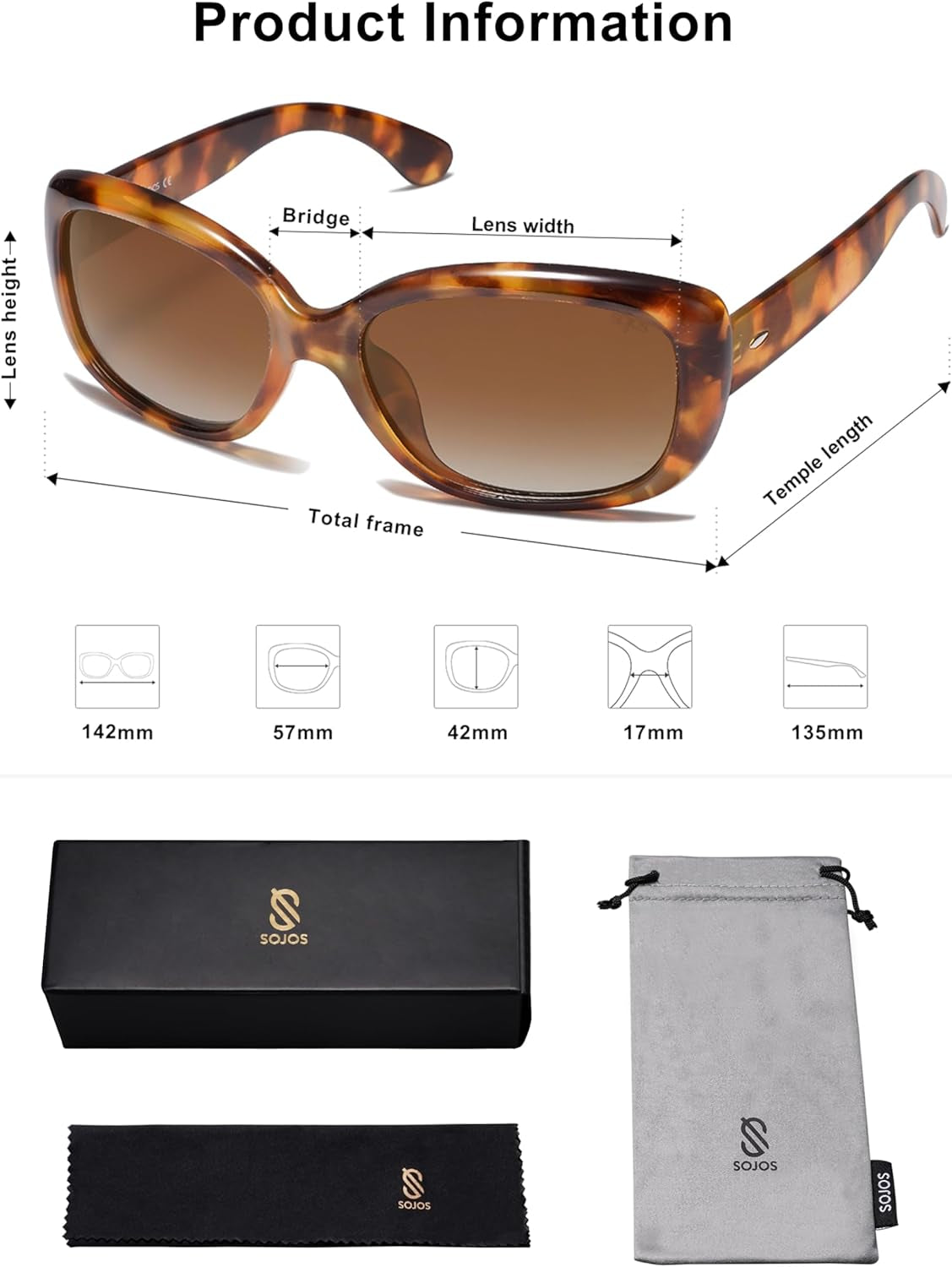 Vintage Square Sunglasses for Women Polarized UV Protection Havana Frame