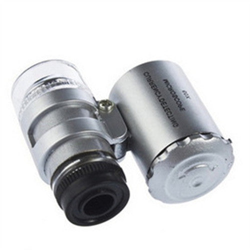 60x Eye Jeweler Loupe with LED UV Light Pocket Magnifying Glass Jeweler Magnifier Adjustable Focus Mini Microscope for Gem Coins