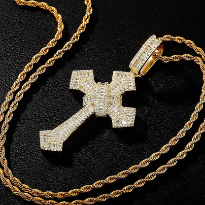 14K Gold over S925 Vintage Cross Pendant with Sparkling Pavé Moissanite – Distinctive Hip-Hop Men'S Necklace, the Beautiful Gift for Birthdays & Special Occasions,Father'S Day Gift