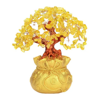 New Lucky Tree Feng Shui Money Fortune Tree Feng Shui Citrine Money Tree Crystal Bonsai Style Money Tree with Wealth Coins for Tabletop Decoration Home Office Store
