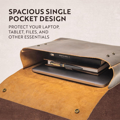 Leather Folder, Full Grain Leather File Folder Organizer Document Holder, Leather Portfolio for Men –Spacious Leather Folio Laptop Sleeve Case - Fits 13" 14" 15” Laptops, Macbook and Tablets