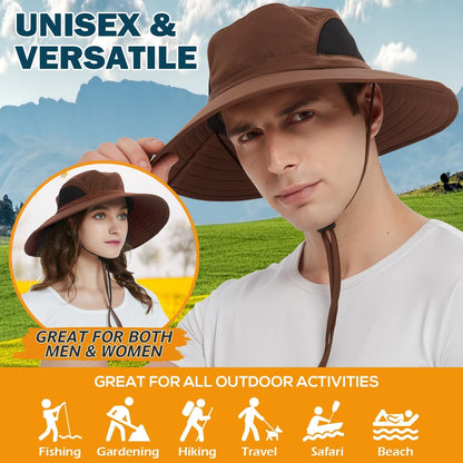 Wide Brim Sun Hat, UPF 50+ UV Protection Waterproof Packable Bucket Hat for Men & Women, Fishing Hiking Beach Garden