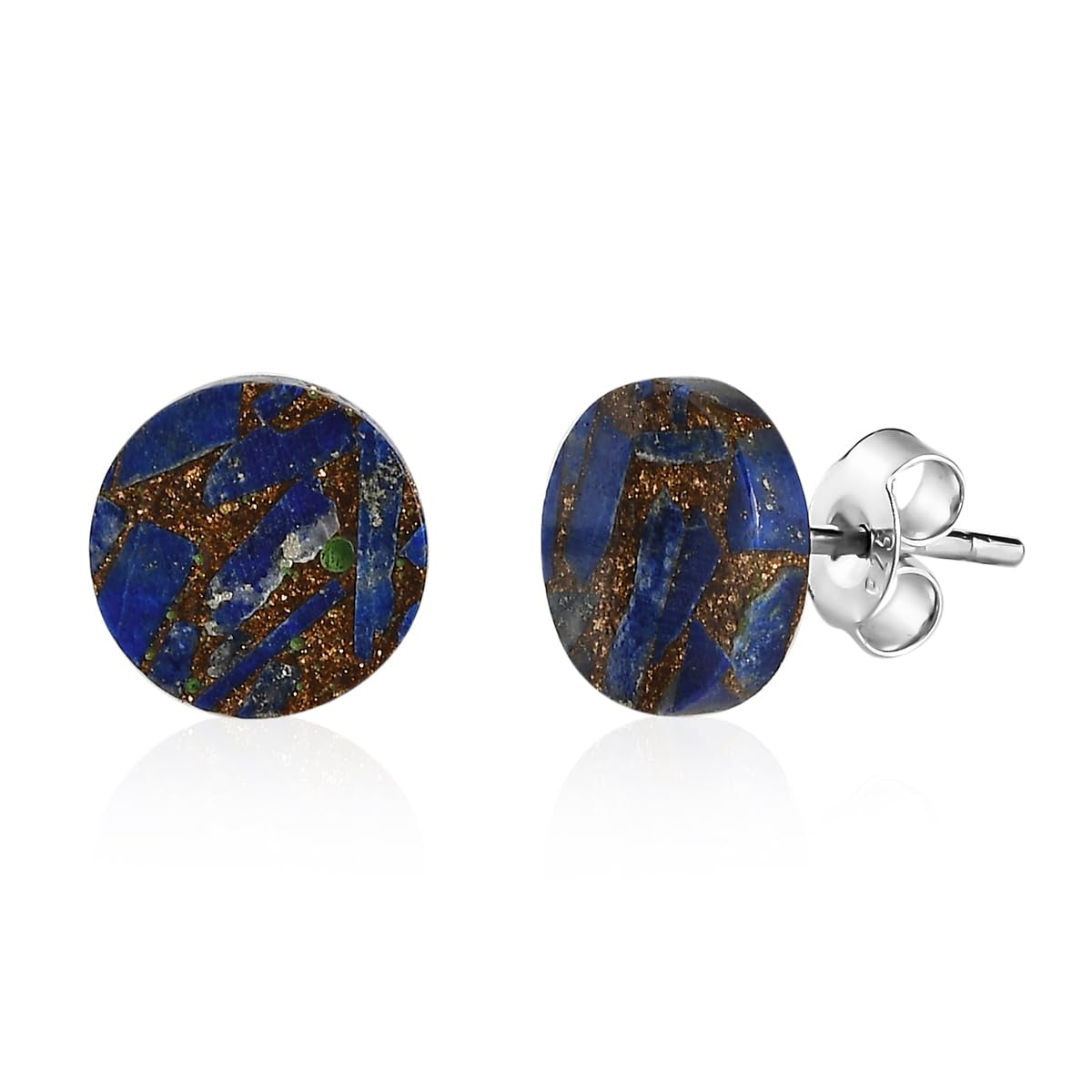 Lapis Lazuli Stud Earrings, Sterling Silver Hypoallergenic Modern Minimalist Flat round Coin Stud Earrings for Women Girls (Lapis Lazuli)