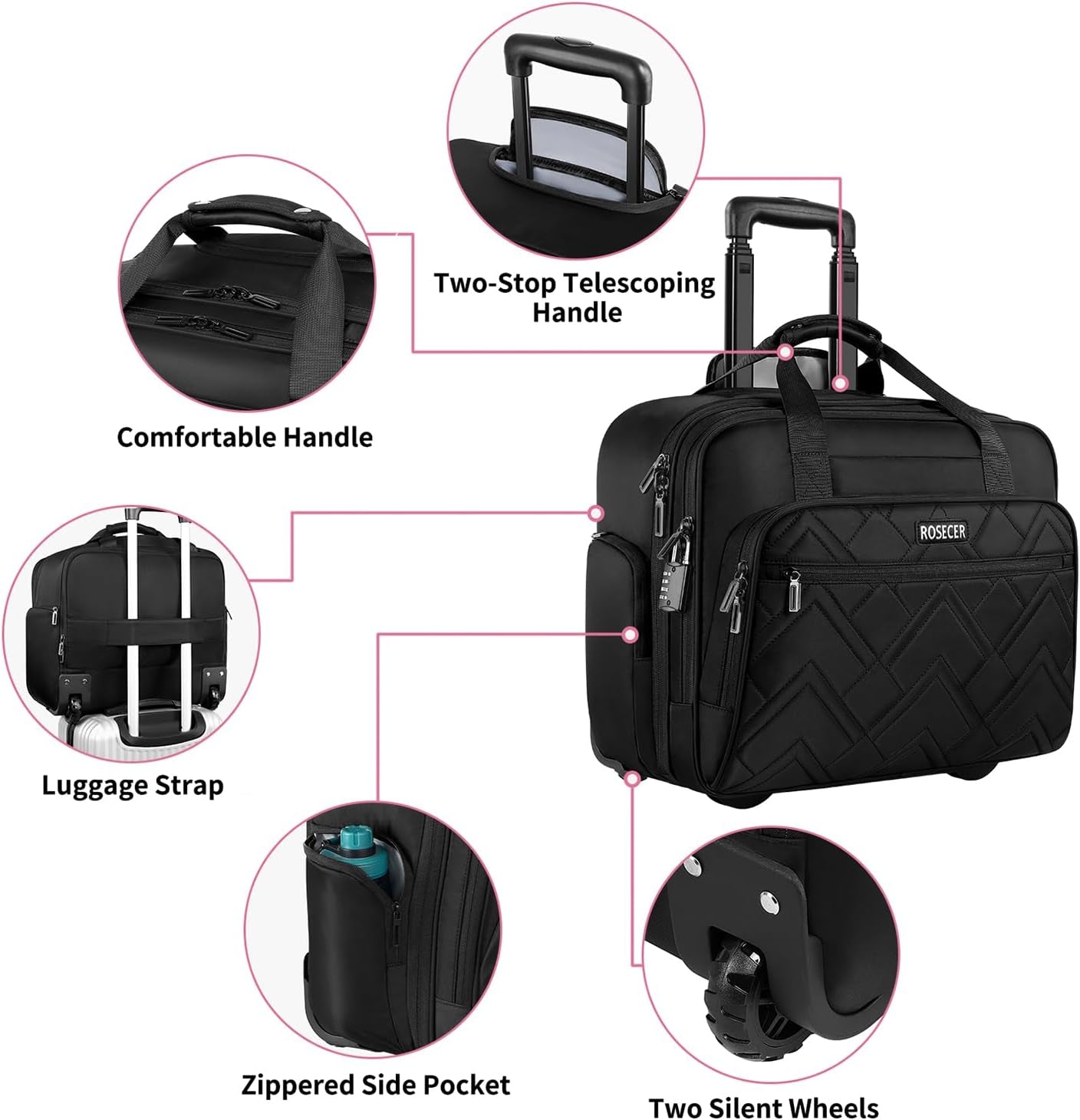 Rolling Laptop Bag, 17.3 Inch Premium Laptop Briefcases with Wheels for Men & Women, Waterproof Rolling Computer Bag Work Bag Laptop Case for Travel Work Office Business