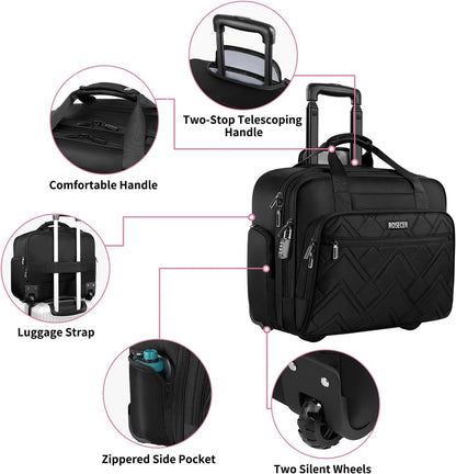 Rolling Laptop Bag, 17.3 Inch Premium Laptop Briefcases with Wheels for Men & Women, Waterproof Rolling Computer Bag Work Bag Laptop Case for Travel Work Office Business