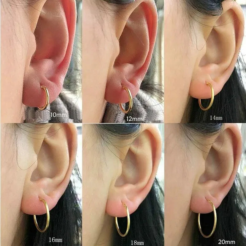 High Quality 1 Pair 8-20Mm Small Hoop Earrings Silver Color Circle Hoop Earring for Women Men Ear Rings Clip Huggie Earrings