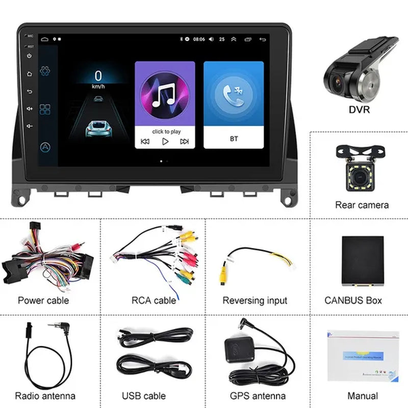 PODOFO【2+32G】HD 9'' Android 10.1 Car Radio Stereo with GPS Navigation Wifi Bluetooth FM/RDS for Mercedes-Benz W204 2006-2011 with 12LED Camera/ DVR (Optional)