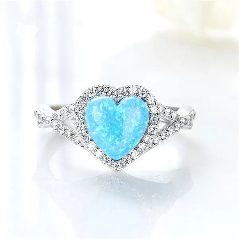 Women's Fashion White Sapphire Gemstone Rhinestone Heart Turquoise Rings for Women Elegant Diamond Wedding Engagement Party Banquet Ring Size 5-12