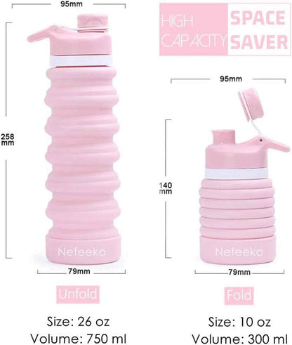 Collapsible Water Bottle, 26Oz Silicone Foldable Water Bottles Leakproof BPA Free Travel Water Bottles with Carabiner, Portable Sport Water Bottles for Camping,Hiking Outdoor Indoor Sport