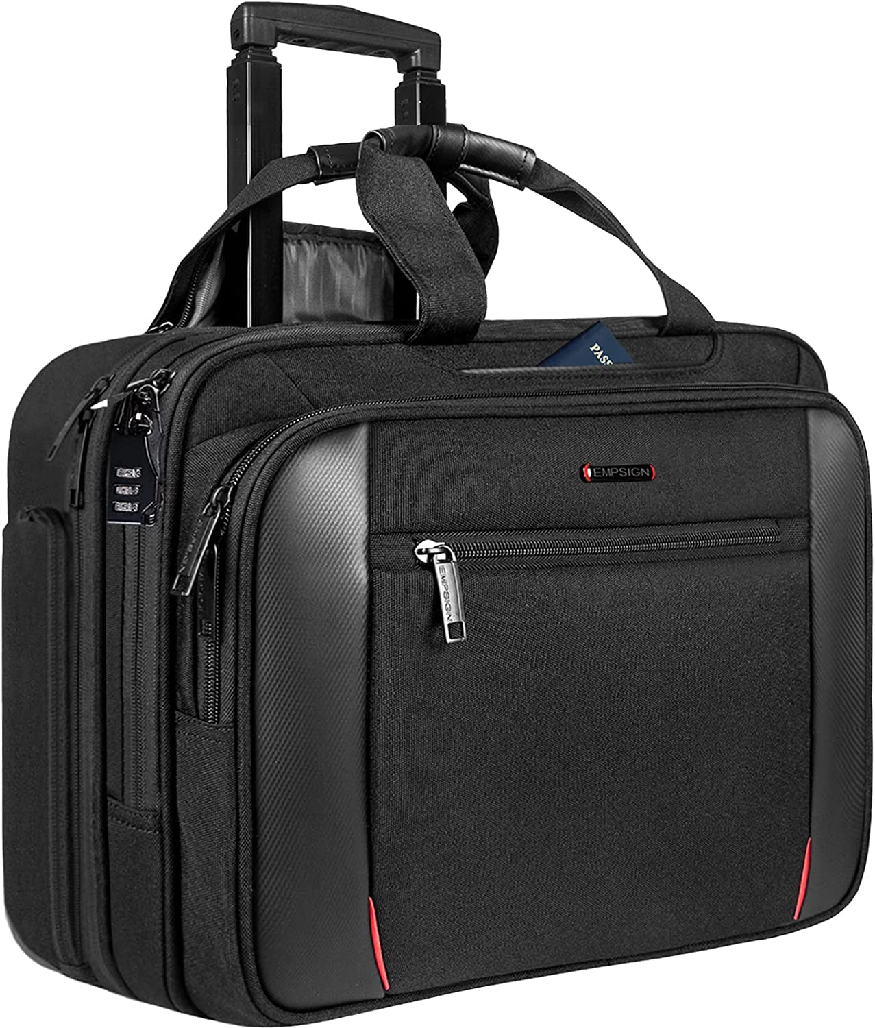 Rolling Briefcase Laptop Bag,17.3" Computer Bag with Wheels, Water Repellent Travel Roller Underseat Bag with RFID Blocking Pocket,Rolling Work Bags for Women/Men -Black