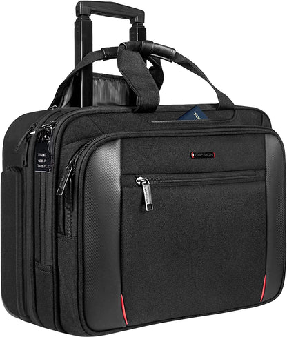 Rolling Briefcase Laptop Bag,17.3" Computer Bag with Wheels, Water Repellent Travel Roller Underseat Bag with RFID Blocking Pocket,Rolling Work Bags for Women/Men -Black