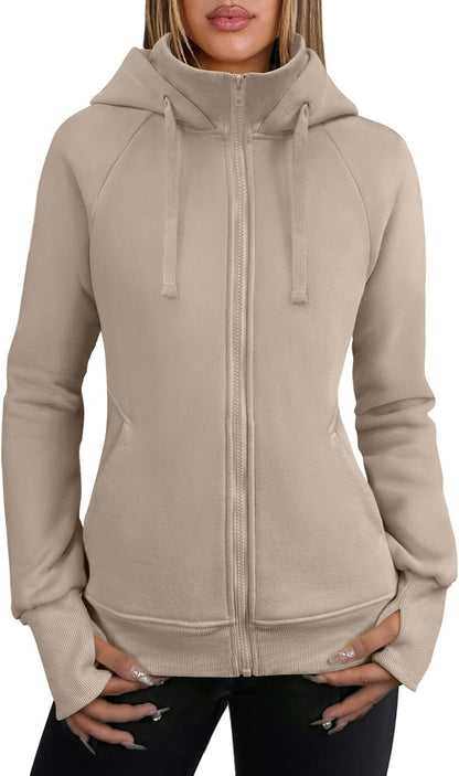 Womens Zip up Hoodies Fleece Jackets Long Sleeve Sweatshirts Pockets Casual Fall Fashion Preppy Outfits Y2K Clothes